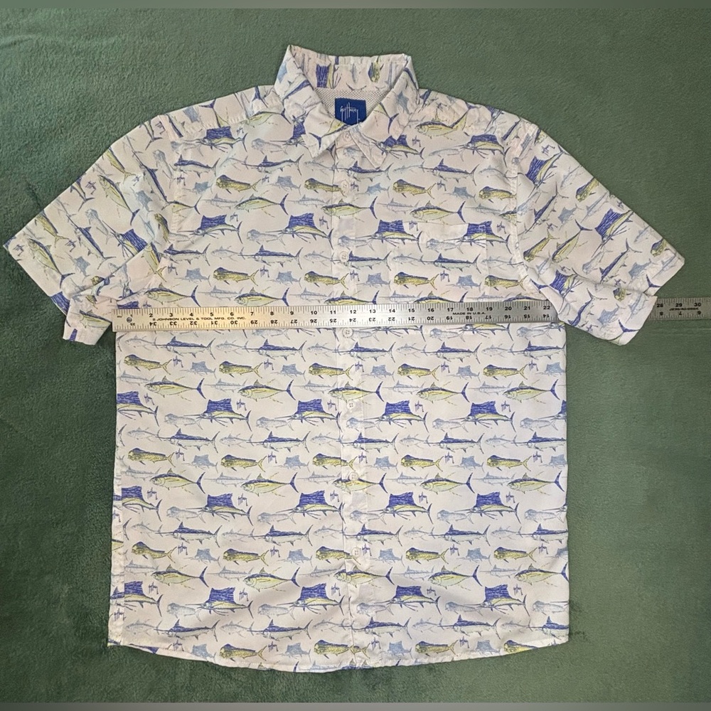 Guy Harvey White and Blue Casual Fish Print Shirt, Size: M. (5279) - Picture 6 of 8